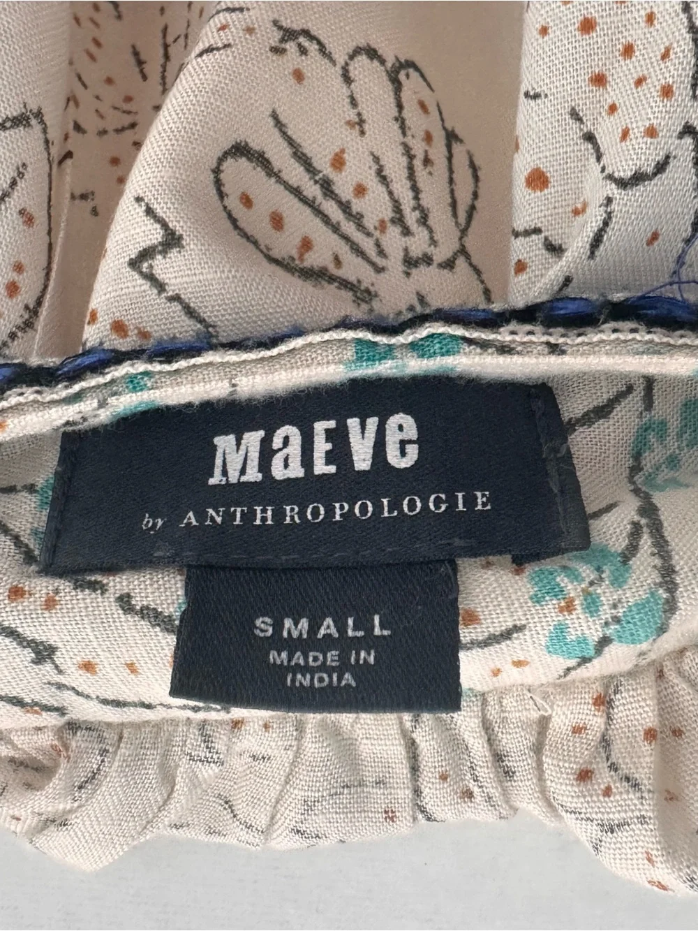 Anthropologie Maeve Paolina Puff Sleeve Tassel Trim Square-Neck Blouse